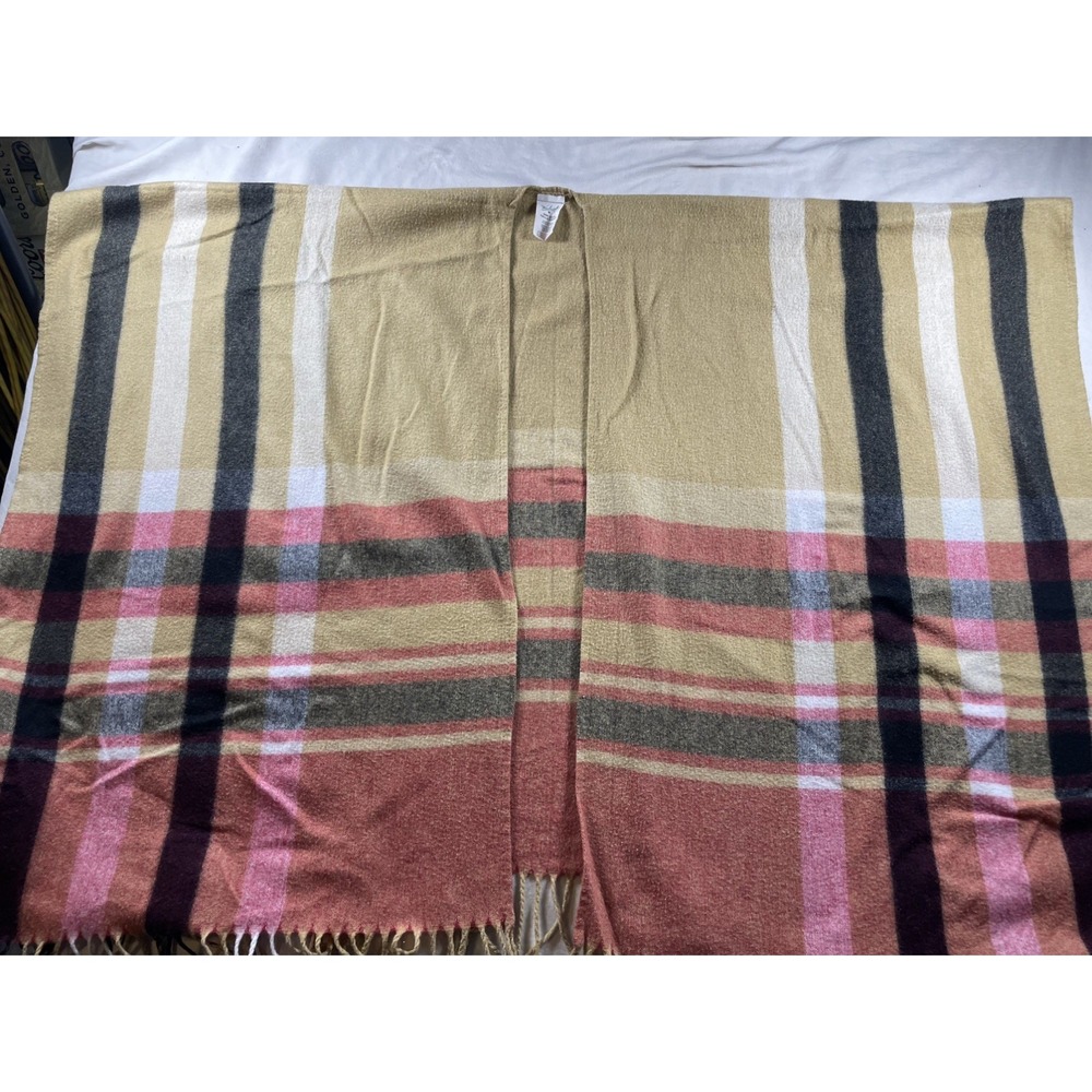 Woolrich Soft Brushed Red Brown Plaid Fringe Cozy Blanket Wrap Scarf One Size